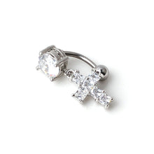 Load image into Gallery viewer, Fashion Upside down Zircon Navel Stud Cross Pendant Stainless Steel Umbilical Ring Buckle