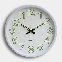 Load image into Gallery viewer, Wall Clock 12 inch Luminous Minimalist Modern Design White Quartz Simple Glowing Hanging Clocks Bedroom Living Room Decoration