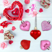 Load image into Gallery viewer, 12pcs Valentine Heart Ornaments Romantic Valentine's Day Gifts Hanging Heart Shape Ornament Red Gold Silver Christmas Balls
