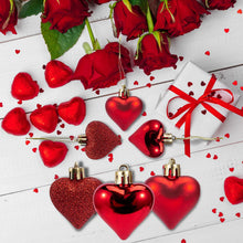 Load image into Gallery viewer, 12pcs Valentine Heart Ornaments Romantic Valentine's Day Gifts Hanging Heart Shape Ornament Red Gold Silver Christmas Balls