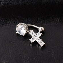 Load image into Gallery viewer, Fashion Upside down Zircon Navel Stud Cross Pendant Stainless Steel Umbilical Ring Buckle