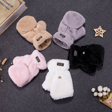 Load image into Gallery viewer, Couple Flip Pure Color Thickened Warm Plush Keyboard Half Finger Gloves for Men and Women Winter