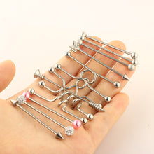 Load image into Gallery viewer, 13-Piece Set Industrial Barbell Cross Bar Piercing Jewelry Stud Earrings