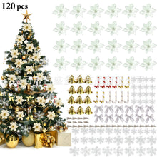 Load image into Gallery viewer, 120 PCs Christmas Flower Set Christmas Tree Decoration Pendant Plastic Flowers Artificial Flowers