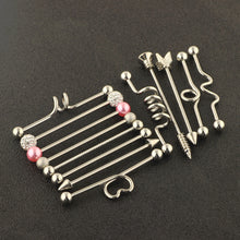 Load image into Gallery viewer, 13-Piece Set Industrial Barbell Cross Bar Piercing Jewelry Stud Earrings