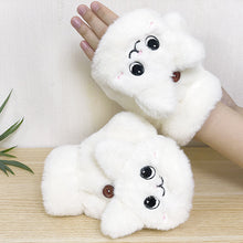 Load image into Gallery viewer, Plush Gloves Cartoon Cat Cute Half Finger Flip Warm Thickened Student Keyboard Gloves Female Winter