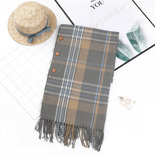 Load image into Gallery viewer, Cashmere Button Women's Cloak Shawl Korean Style Autumn and Winter Dual-Use Thickened Tassel Plaid Scarf