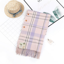 Load image into Gallery viewer, Cashmere Button Women's Cloak Shawl Korean Style Autumn and Winter Dual-Use Thickened Tassel Plaid Scarf