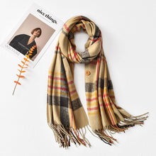 Load image into Gallery viewer, Cashmere Button Women's Cloak Shawl Korean Style Autumn and Winter Dual-Use Thickened Tassel Plaid Scarf