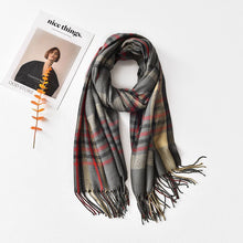 Load image into Gallery viewer, Cashmere Button Women's Cloak Shawl Korean Style Autumn and Winter Dual-Use Thickened Tassel Plaid Scarf