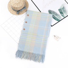 Load image into Gallery viewer, Cashmere Button Women's Cloak Shawl Korean Style Autumn and Winter Dual-Use Thickened Tassel Plaid Scarf