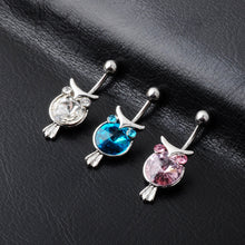 Load image into Gallery viewer, Three-Color Crystal Owl Belly Ring Navel Stud
