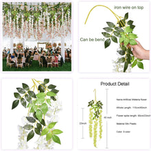 Load image into Gallery viewer, 12Pcs 45inch Artificial Wisteria Flowers Fake Wisteria Vine Ratta Hanging Garland Silk Flowers String Home Party Wedding Decor