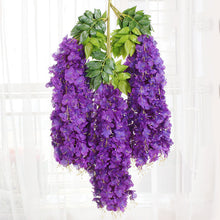 Load image into Gallery viewer, 12Pcs 45inch Artificial Wisteria Flowers Fake Wisteria Vine Ratta Hanging Garland Silk Flowers String Home Party Wedding Decor