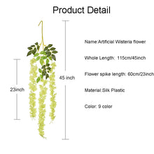 Load image into Gallery viewer, 12Pcs Artificial Wisteria Flowers Fake Wisteria Vine Ratta Hanging Garland Silk Flowers String Home Party Wedding Decoration