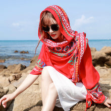 Load image into Gallery viewer, Summer Cotton and Linen Ethnic Style Travel Scarf Sunscreen Scarf Talma Women's Beach Scarf Printed Shawl New