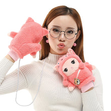 Load image into Gallery viewer, Cute Older Children and Students Korean Style Plush Lanyard Thickened Finger All-Inclusive Gloves