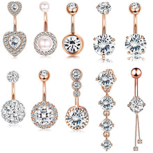 Load image into Gallery viewer, 14G Double Round Cubic Zirconia Oreille 4 Crystal CZs Belly Button Rings 316L Surgical Steel Belly Piercing Woman Body Jewelry