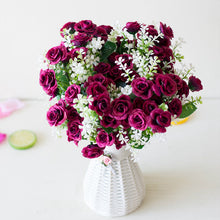 Load image into Gallery viewer, 15 Heads Mini Roses Bouquet Artificial Flower Wedding Scene Layout Fake Floral Living Room Desk Christmas Home Decor Accessories