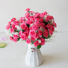 Load image into Gallery viewer, 15 Heads Mini Roses Bouquet Artificial Flower Wedding Scene Layout Fake Floral Living Room Desk Christmas Home Decor Accessories