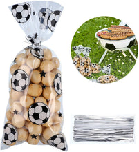Load image into Gallery viewer, Soccer Party Favors Bag Heat Sealable Treat Candy Bags Goodie Bags Football Theme Gift Bags with Twist Ties for World Cup