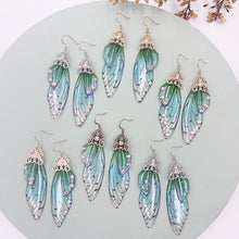 Load image into Gallery viewer, S925 Ear Hook Butterfly Earrings Temperamental Earrings Cicada Wings Gradient Color Girls Stud Earrings