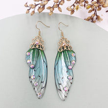 Load image into Gallery viewer, S925 Ear Hook Butterfly Earrings Temperamental Earrings Cicada Wings Gradient Color Girls Stud Earrings
