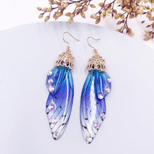 Load image into Gallery viewer, S925 Ear Hook Butterfly Earrings Temperamental Earrings Cicada Wings Gradient Color Girls Stud Earrings