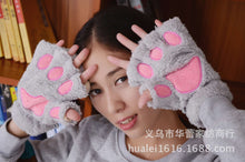 Load image into Gallery viewer, Cat Girl Open Finger Cat's Paw Warm Gloves Thickened Fluff Hand-Shaped Brush Half Finger Gloves
