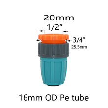 Load image into Gallery viewer, 16mm 1/2'' PE Pipe Connector Water Splitter Tee Coupling Threaded Lock to 4/7mm Hose Reducer Garden Watering Drip Irrigation