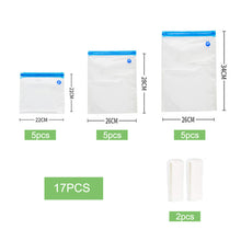 Load image into Gallery viewer, 17/20Pcs Vacuum Sealer Bags Reusable Food Storage bag Household Vacuum Food Sealer Ziplock Bag With Hand Pump Sealing Clips