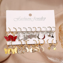Load image into Gallery viewer, Pearl Twist Hoop Earrings Set Butterfly Acrylic Dangle Earrings for Women Metal Hollow Gold Plated Earring Cartoon Jewelry