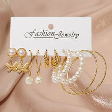 Load image into Gallery viewer, Pearl Twist Hoop Earrings Set Butterfly Acrylic Dangle Earrings for Women Metal Hollow Gold Plated Earring Cartoon Jewelry