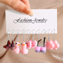 Load image into Gallery viewer, Pearl Twist Hoop Earrings Set Butterfly Acrylic Dangle Earrings for Women Metal Hollow Gold Plated Earring Cartoon Jewelry