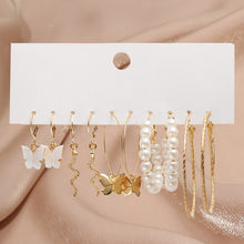 Load image into Gallery viewer, Pearl Twist Hoop Earrings Set Butterfly Acrylic Dangle Earrings for Women Metal Hollow Gold Plated Earring Cartoon Jewelry