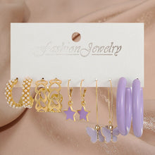Load image into Gallery viewer, Pearl Twist Hoop Earrings Set Butterfly Acrylic Dangle Earrings for Women Metal Hollow Gold Plated Earring Cartoon Jewelry