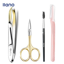 Load image into Gallery viewer, llano 4PCS Pink Eyebrow Trimmer Set Scissors Tweezers Eyebrow Razor Scraping Eyebrow Comb Razor Makeup Tools
