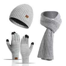 Load image into Gallery viewer, Autumn and Winter New Knitted Hat Suit Men's and Women's Winter Solid Color Scarf Hat Three-Piece Set