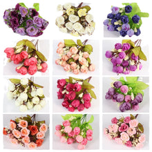 Load image into Gallery viewer, Autumn 15 Heads/Bouquet Small Bud Roses Bract Silk Artificial Flower DIY Wedding Home Christmas Decor Floral Gifts Photo Props