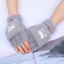 Load image into Gallery viewer, Writing Half Finger Flip Gloves Plush Cute Cat's Paw Girls Open Finger Wool Keep Warm