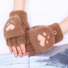 Load image into Gallery viewer, Writing Half Finger Flip Gloves Plush Cute Cat's Paw Girls Open Finger Wool Keep Warm