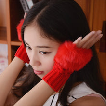 Load image into Gallery viewer, Autumn and Winter Warm Gloves Women's Half Finger Gloves Plush Thickened Knitting Gloves Open Finger Touch Screen Gloves