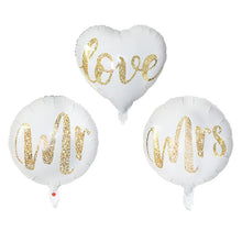 Load image into Gallery viewer, 18inch Round White Gold Glitter Print Mr&Mrs LOVE foil Balloons bride to be marriage Wedding Decor Valentine's Day Supplies