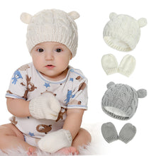 Load image into Gallery viewer, Autumn and Winter Hat Gloves Set Cute Small Ear Shape Unisex Baby Hat