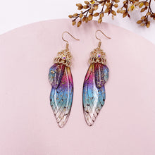 Load image into Gallery viewer, S925 Ear Hook Butterfly Earrings Temperamental Earrings Cicada Wings Gradient Color Girls Stud Earrings