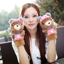 Load image into Gallery viewer, Bear Gloves Female Winter Cute New Cold Protection Thickening Student Finger Plush Gloves