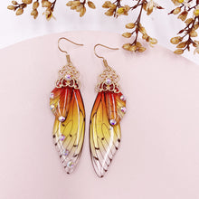 Load image into Gallery viewer, S925 Ear Hook Butterfly Earrings Temperamental Earrings Cicada Wings Gradient Color Girls Stud Earrings