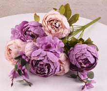 Load image into Gallery viewer, 1Bunch Artificial Peony Flowers European Fake Leaf High Quality Vivid Rose Silk Flower for Home Hotel Wedding Decoration Bouquet