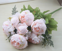 Load image into Gallery viewer, 1Bunch Artificial Peony Flowers European Fake Leaf High Quality Vivid Rose Silk Flower for Home Hotel Wedding Decoration Bouquet