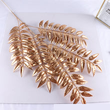 Load image into Gallery viewer, 1PC Three-pronged Fan Leaf Netting Artificial Gold Ginkgo Eucalyptus Holly For Wedding Arch Flower Arrangement Home Decor Crafts